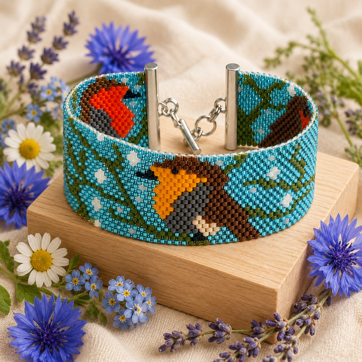 Bracelet perles tissées - Birds in Winter