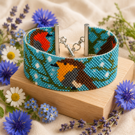 Bracelet perles tissées - Birds in Winter