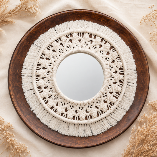 Miroir macramé - Boute de rose
