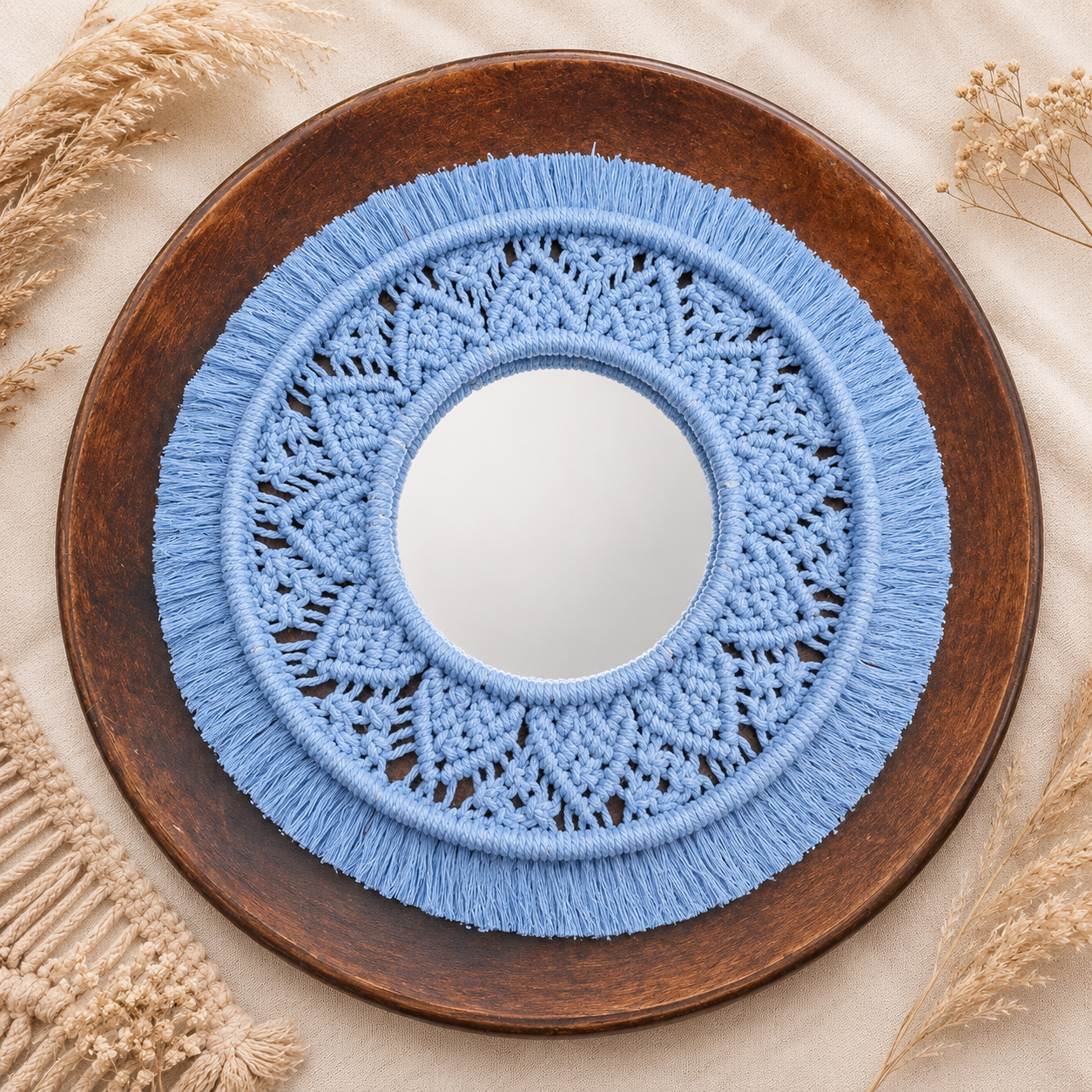 Miroir macramé - Dahlia bleu